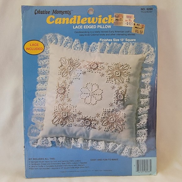 Creative Moments Candlewick Kit 8266 Lace Edged Pillow NOS - Picture 1 of 5
